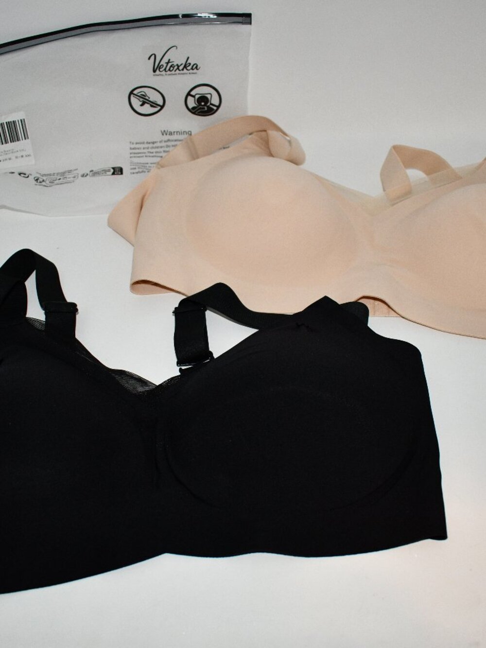 Vetoxka Wireless Seamless Push Up Support Bra, 2XL, Skin & Black, NWT
